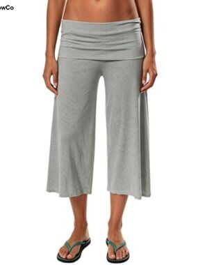 Wide Leg Fold Over Capri Pants Low Rise Flowy Cotton Yoga Pants